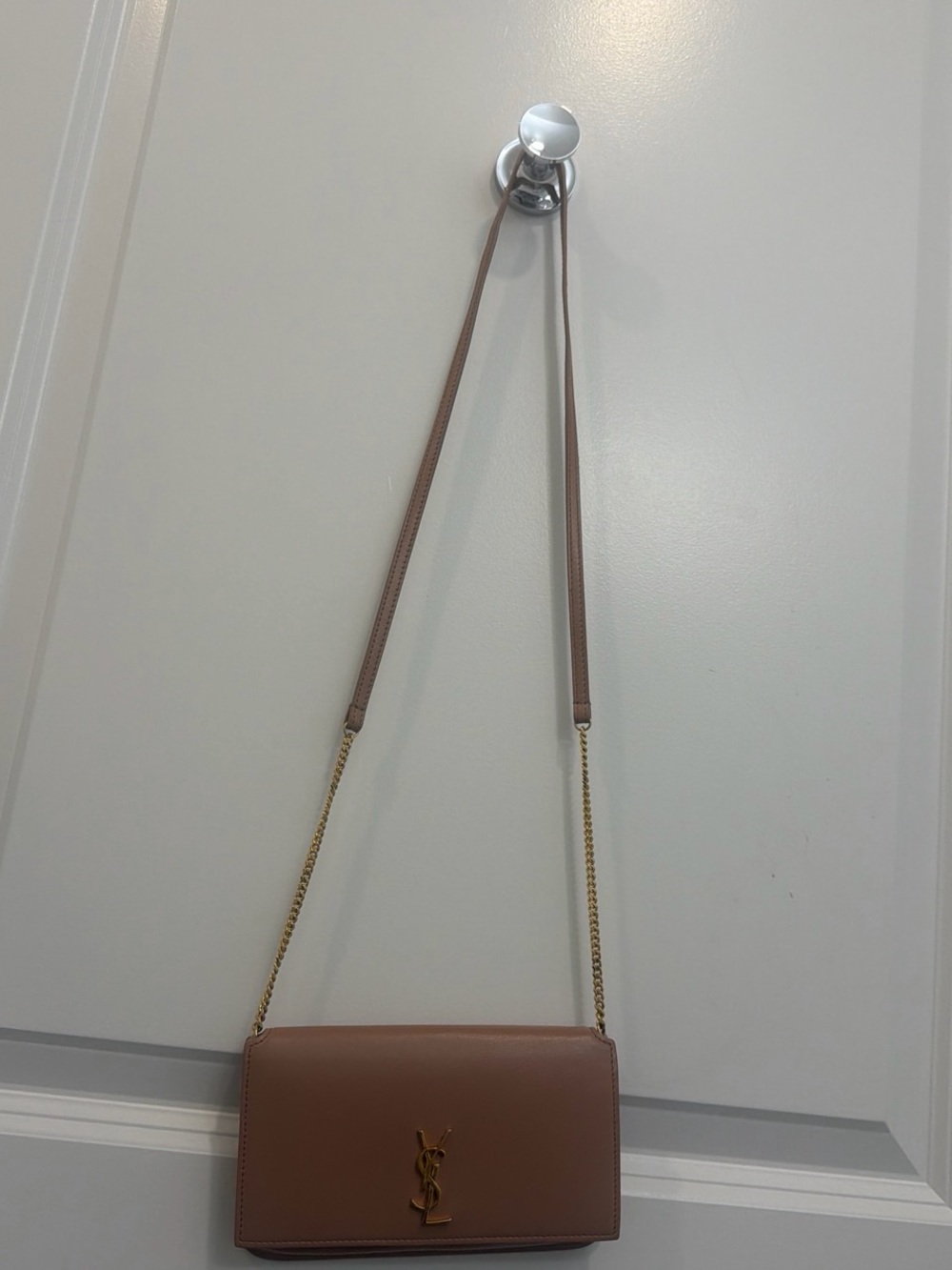 Saint Laurent Taupe Leather Chain Wallet on Strap